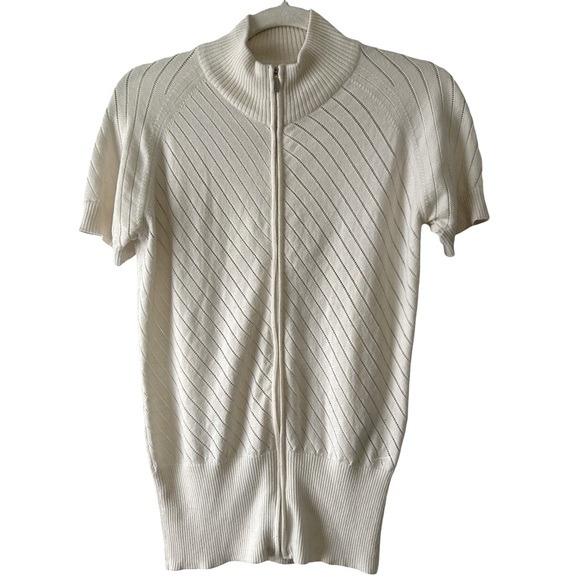 Women's Nike Golf Knit Short-Sleeve Wool-Blend Zip-Up Cardigan Cream Size Small - Picture 4 of 11